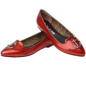 T.U.K. X Luxe De Ville Red Patent Anchor Flats